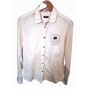Napapijri Women's Collared Button-up Top Accent Fabric & Embroidery Sz M